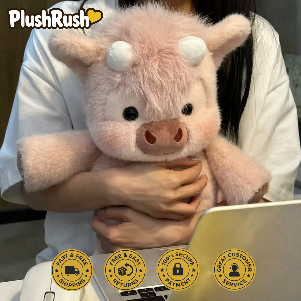 PlushRush® Running Highland Cow Plushie